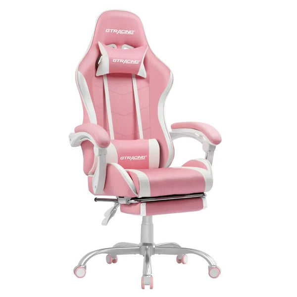GTRACING Gaming Chair with Headrest, Footrest, Lumbar Support, in Pink